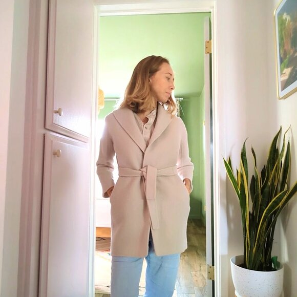AUTH Max Mara Belted Coat Robe In Cream Virgin Wool Size XS NWOT Quiet Luxury - Picture 5 of 16